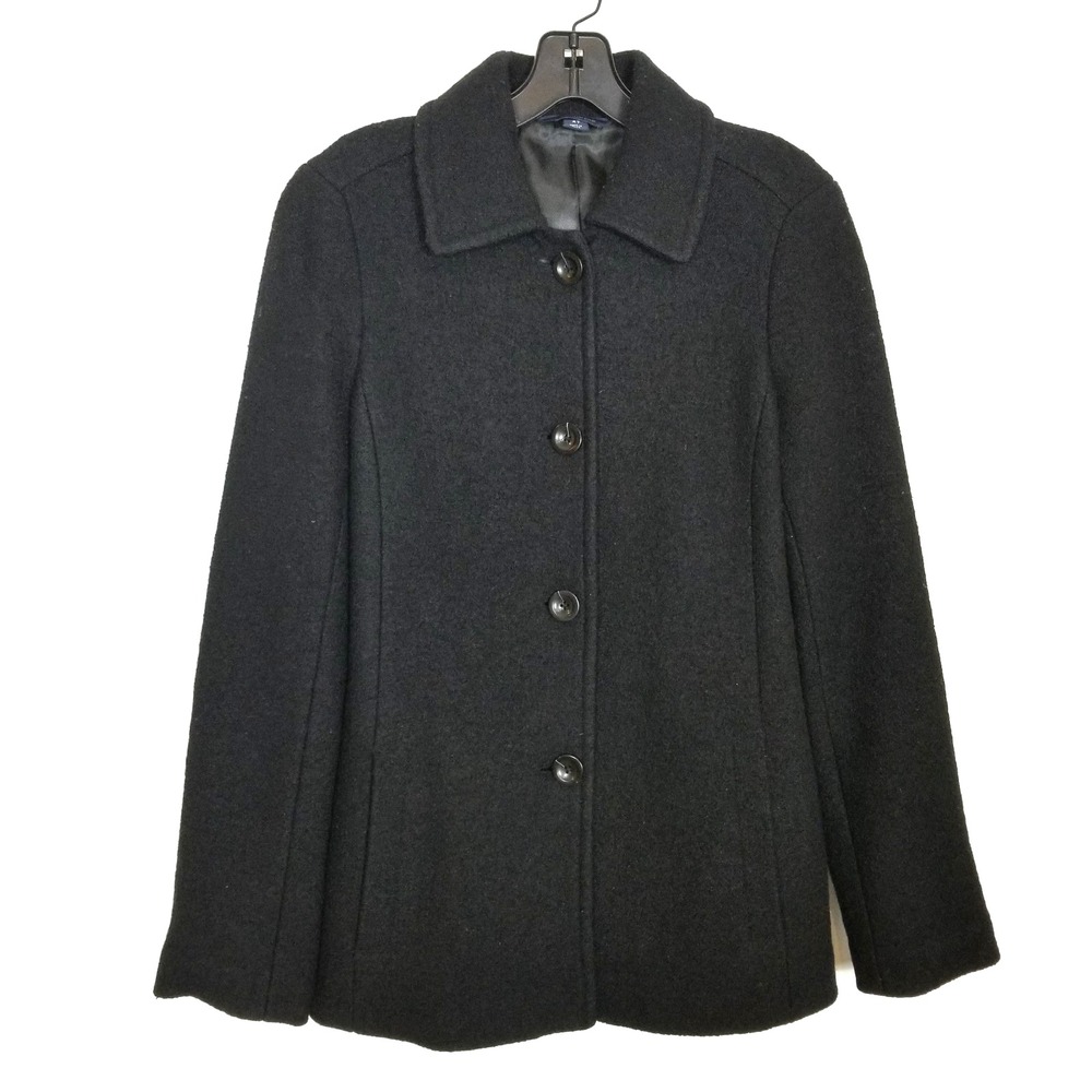 Lands' End Women's Wool Blend Jacket Sz 4 Tall Black Lined Button Up
